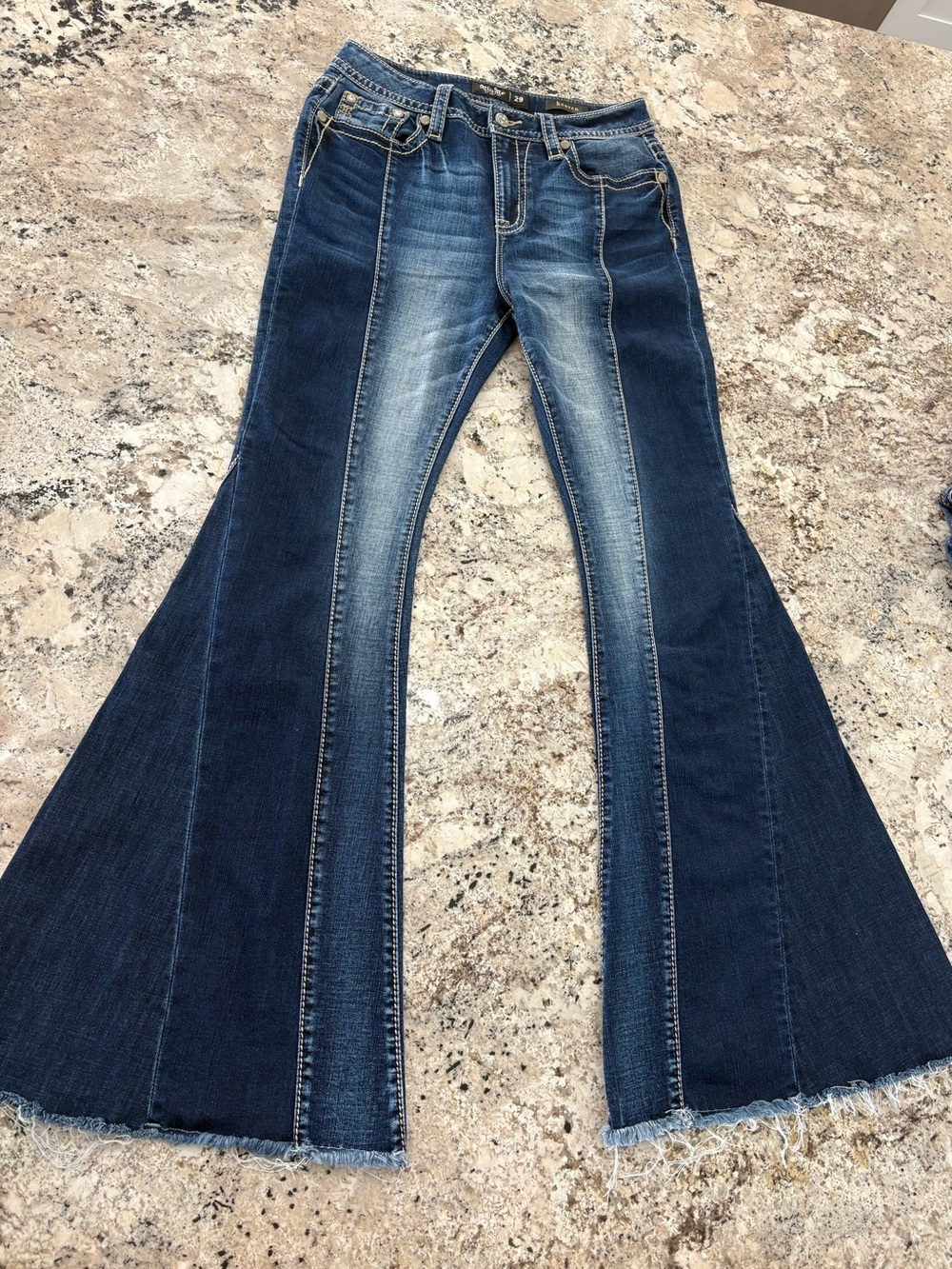 Miss Me Two-Tone Blue Panel high-rise super Flare Jeans